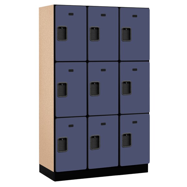 Salsbury Industries Wardrobe Locker, 45" W, 18" D, 76" H, (3) Wide, (9) Openings, Blue 23368BLU - main
